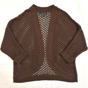 C'est City Brown Loose Open Knit Open Front Cardigan Shrug Sz M Boho Cottagecore